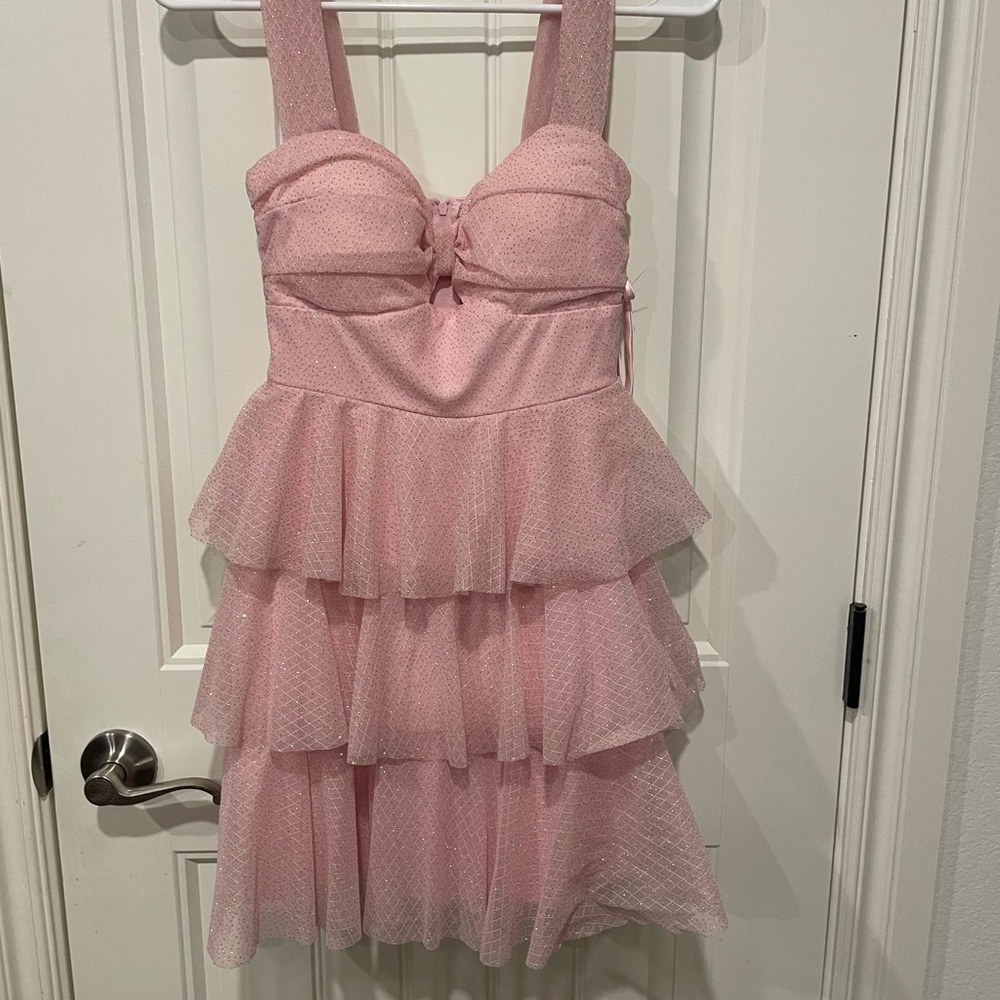 Honey and Rosie Pink Tiered Prom Dress